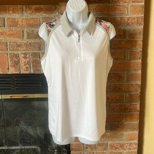 NWT Izod Golf White/Peach Snakeskin Print Sleeveless Polo